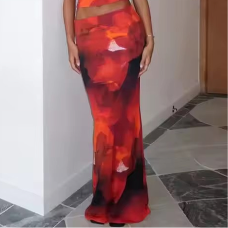 Lea Long Skirt - Red - 7ASIDE