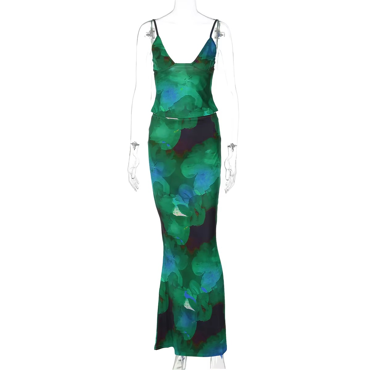 Lea Long Skirt - Green print - 7ASIDE