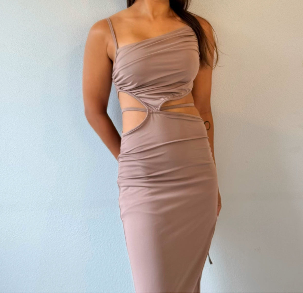 Kayla Evening Dress - Mocha Brown - 7ASIDE