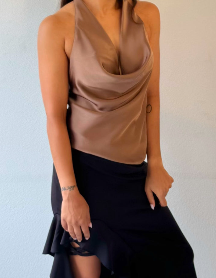 Rosie Halter Neck Top - Chocolate