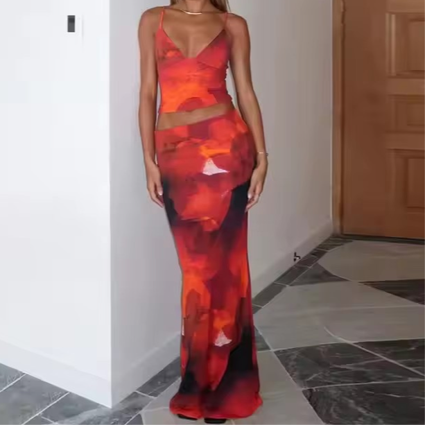 Lea Long Skirt - Red - 7ASIDE