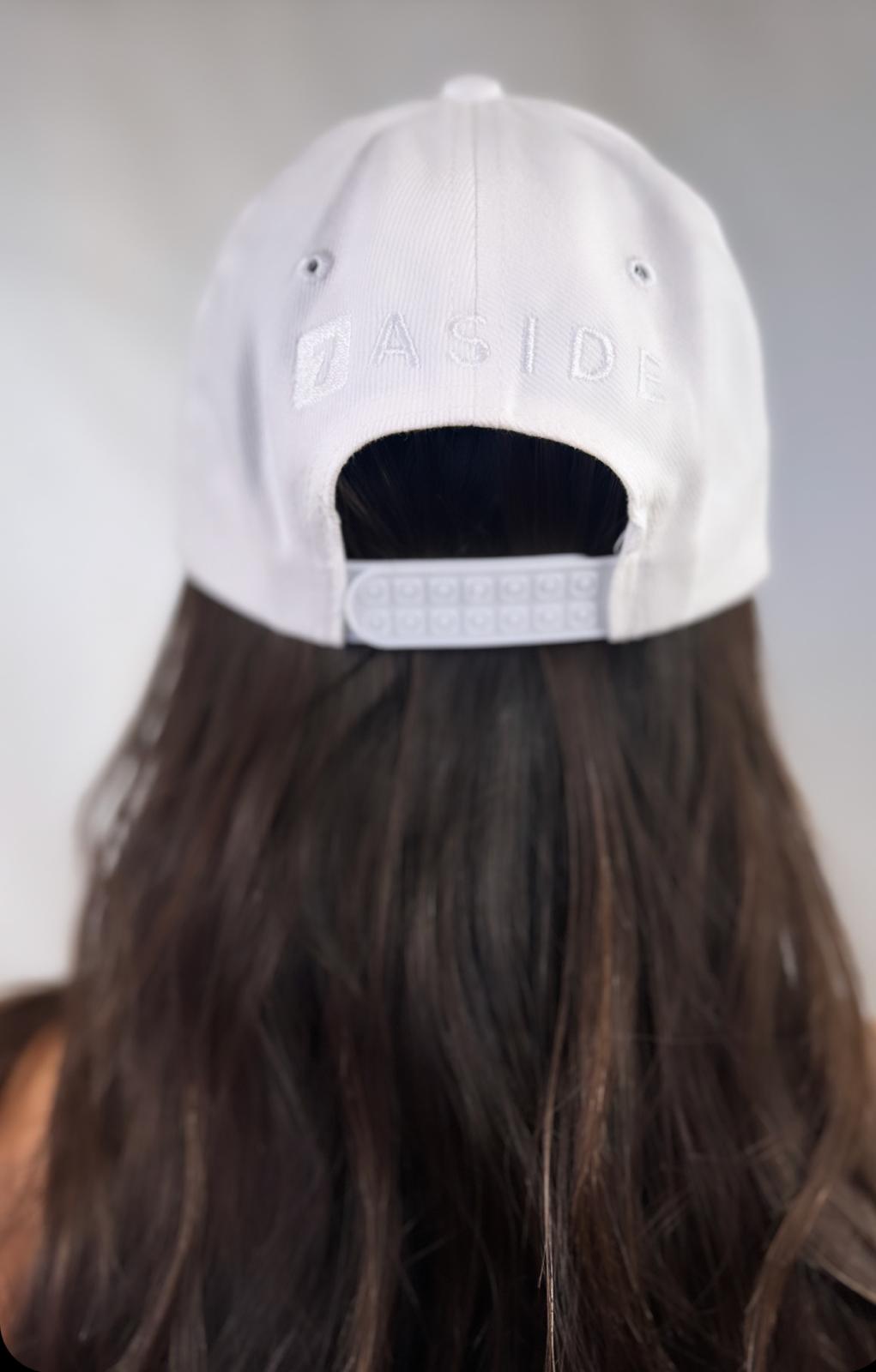 Unisex Embroidered Baseball Cap with Plastic Snap - White - 7ASIDE